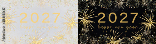 new year's eve, silvester, happy new year, celebration greeting card, overlay - Happy New Year 2027,  frame  firework fireworks pyrotechnic, isolated on black and transparent background png