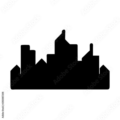 Silhouette of a city skyline with various buildings, representing urban landscapes and... depicting