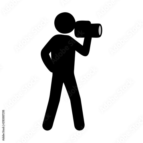 Silhouette of a person holding a camera, representing videography, or creation, isolated on