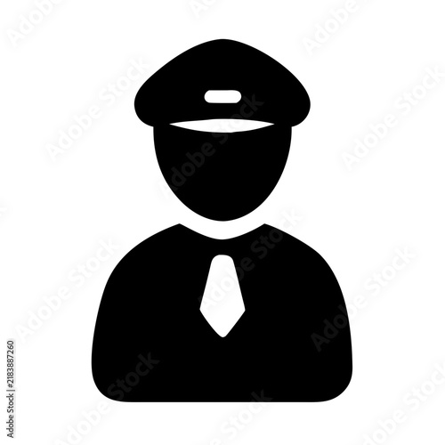Silhouette of a person wearing a cap and tie, representing a chauffeur or uniformed isolated on