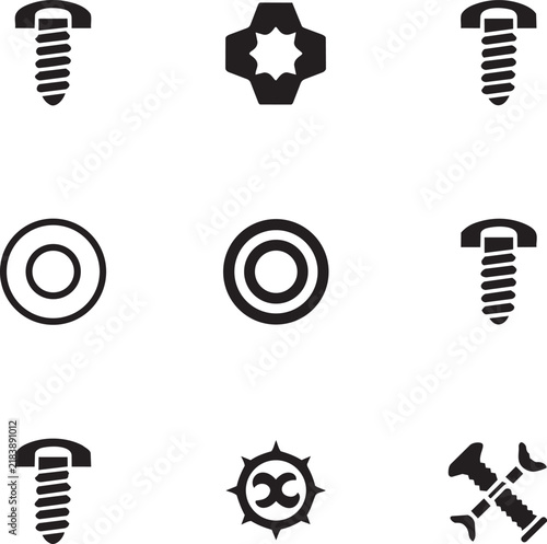 Minimalist Screw Bolt and Nut Fastener Icon Set Vector Illustration