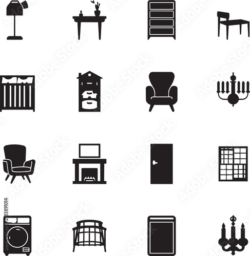 Minimalist Household Furniture Interior Home Icon Set Vector Illustration