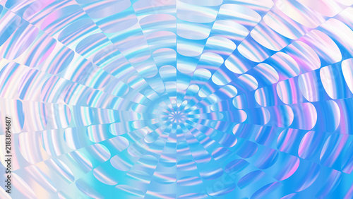 Abstract holographic radial pattern with soft blue and pink iridescent gradient waves