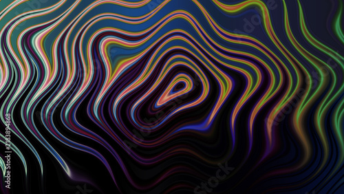 Abstract background with neon colorful wavy fluid liquid ripples on dark surface