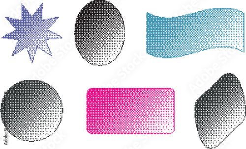Retro Halftone Geometric Shapes and Badges Collection