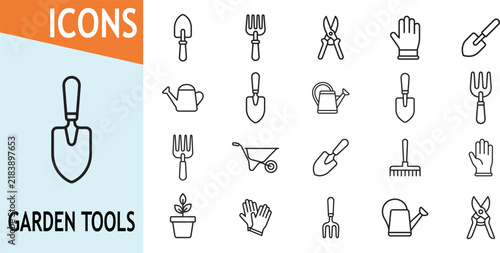 Gardening tools icons for planting and cultivation work