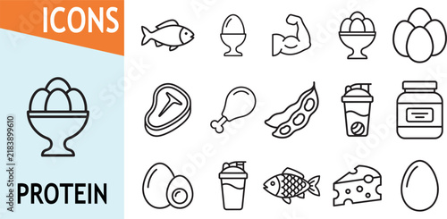 Protein food icon set for fitness and health