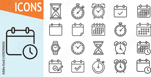 Calendar and clock icons for time management planning