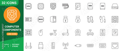 Cuadro en lienzo Computer components icon set