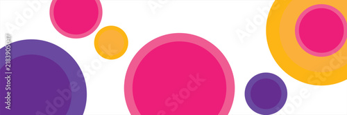Colorful circle shapes background. Pink, yellow and blue on purple circle pattern