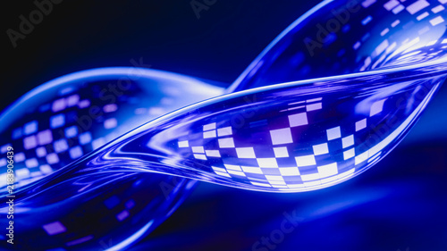Abstract Twisted Translucent Purple Digital Light Form with Pixel Patterns