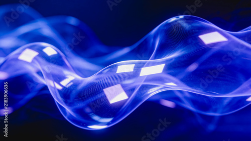 Glowing Purple Flowing Digital Wave With Light Square Elements