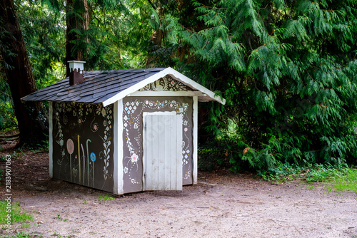 small tool shed in the forest