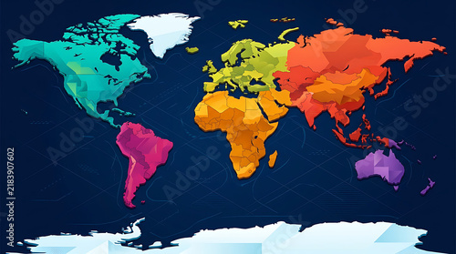 New World Map Illustration – Flat Vector Geographic Map with Earthy Green and Golden-Tan Countries