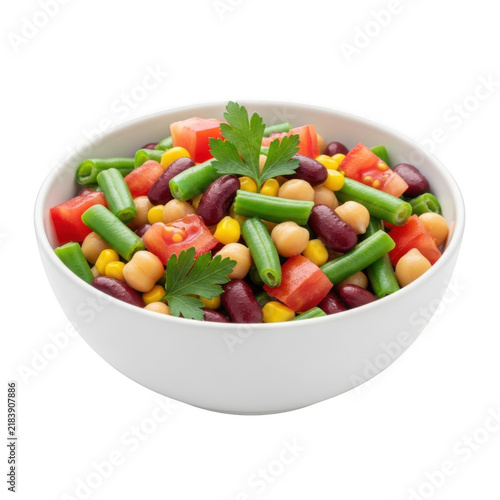 A bowl of mixed vegetable salad with beans and corn