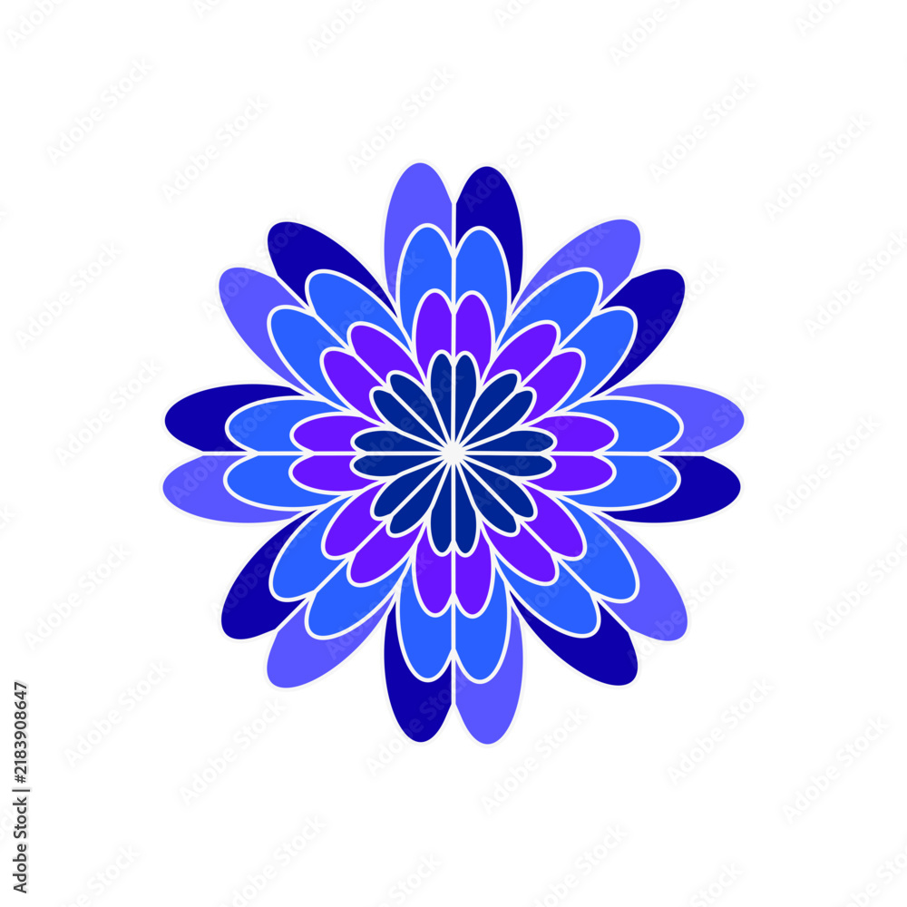 Obraz premium Abstract Geometric Blue Flower Mandala Vector Illustration - Modern Layered Floral Ornament and Symmetrical Bloom Icon Concept for Decorative Pattern, Logo, and Branding Design Isolated
