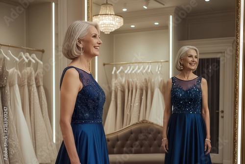 Woman Trying On Formal Dress In Boutique