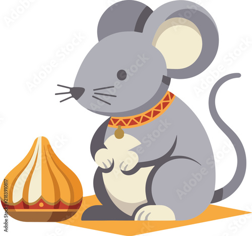 Cartoon Illustration of Mouse with Modak