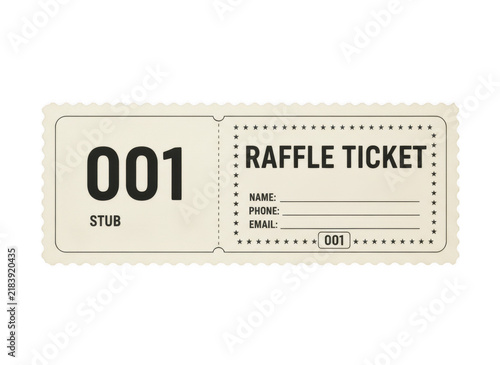 Fotografie A single vintage style raffle ticket with the number zero zero one printed on it
