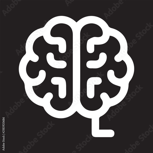 White Brain Icon Against Dark Background Representing Intelligence and Cognitive Function