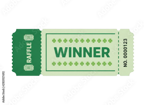 Green winner ticket with retro pixel art style for lottery or raffle event in a vintage digital game design