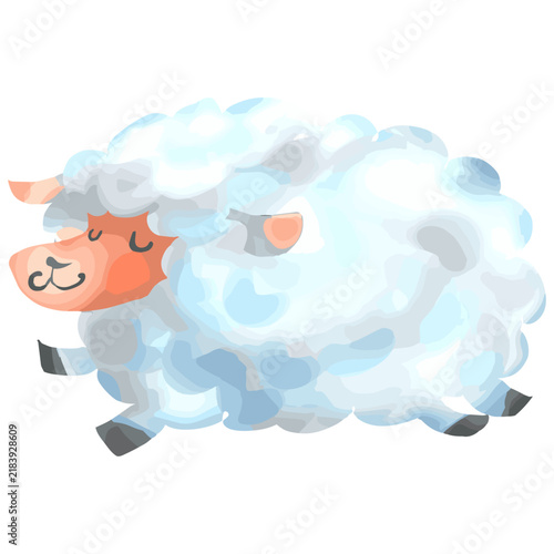夢見る羊、可愛い雲のようなふわふわの羊　年賀状イラスト