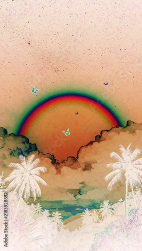 Fotografía Smiling face close-up with colorful gradient background