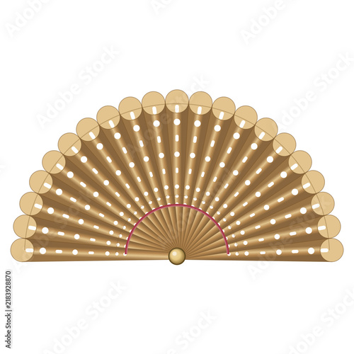 Foto Carved sandalwood openwork folding fan with ribbon, open, isolated on transparen