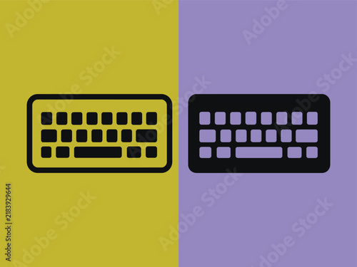 Two minimalist computer keyboard icons displayed in outline and silhouette styles