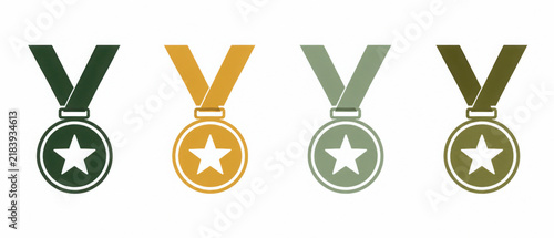 Star badge award icon set featuring veteran, winner, medal, certified circle and star emblem designs for achievement, recognition and award graphics.