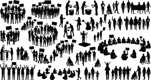 Black People Silhouette Collection Showing Protests, Social Gatherings, Activism, and Community Participation
