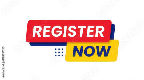 Register now button sign isolated on transparent background