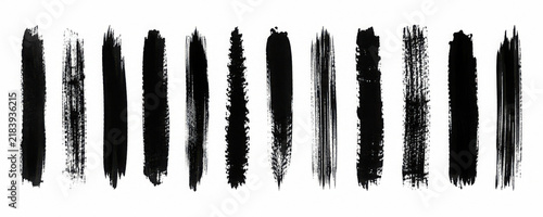 Pack of Black Grunge set of Brush Stroke Vector Collection. Vector brush set. Black lines and spots on white background