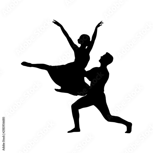 Two ballerinas dancing in artistic pose silhouette style