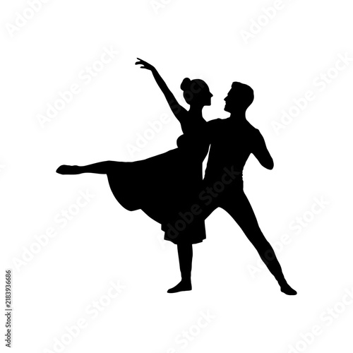 Couple dancing ballet in black silhouette style