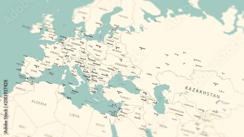 Ukraine. Political map of Europe with a smooth zoom.