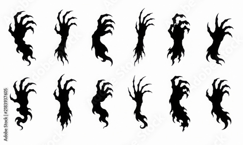 Spooky ghost hands and monster claws silhouettes set for Halloween vector illustration