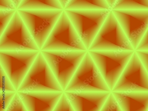 Abstract geometric pattern with vibrant lime green triangles and deep red gradients creating a modern 3d optical illusion effect