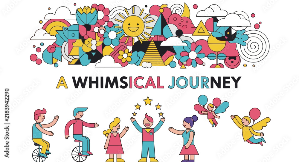 Naklejka premium Vibrant Illustration Featuring Playful Characters and Imaginative Doodle Elements for Creative Projects and Whimsical Storytelling Concepts