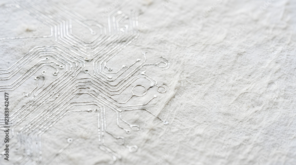 Fototapeta premium Circuit Board Texture: Abstract close-up of a circuit board pattern etched onto a textured surface, evoking a sense of technology and intricate design.