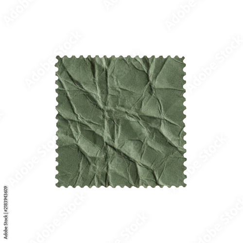 A small square piece of green crumpled paper with a jagged edge border for arts and crafts design projects