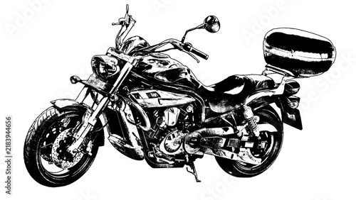Fotografie Cruiser motorcycle isolated black and white graphic illustration
