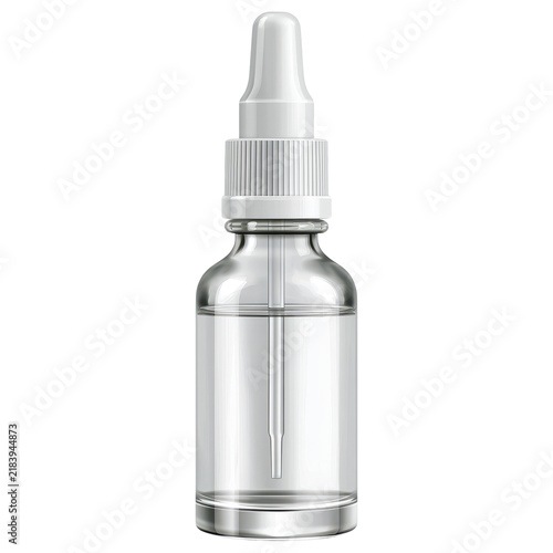 Transparent medicine dropper bottle with white pipette cap isolated on transparency background