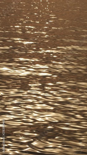Golden sunlight reflection on water ripples in 4k vertical format