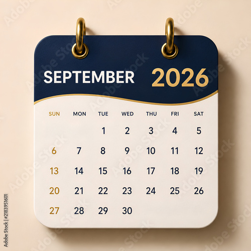 Canvastavla September 2026 Monthly Calendar Page with Navy Blue and Gold Wave Design – 30 Da