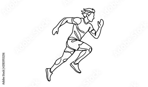 Foto Dynamic continuous line art of man running toward viewer minimalist vector
