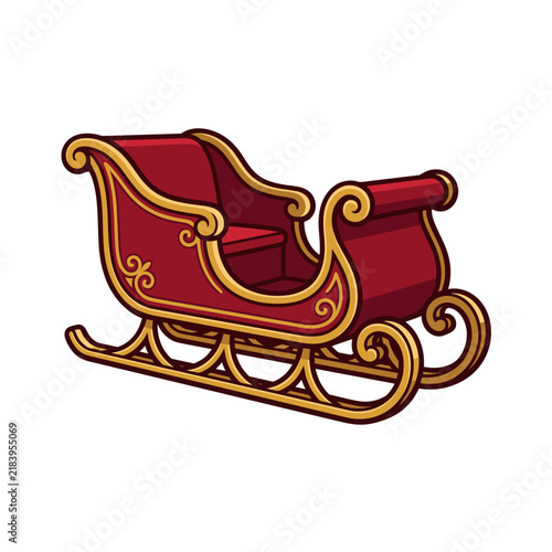 Festive Red Sleigh with Golden Details Ready for Winter Holiday Magic and Celebrations