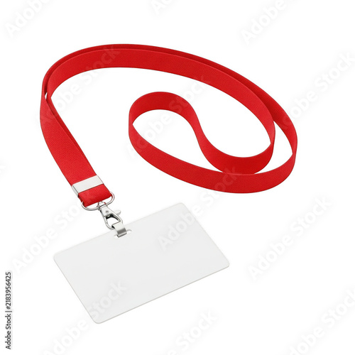 Cuadro en lienzo Red lanyard with blank ID card holder isolated on a white background