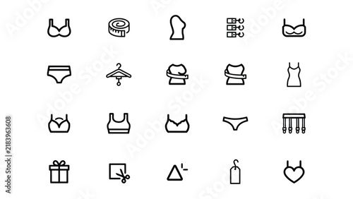Collection of various undergarments and fashionrelated icons isolated on transparent background