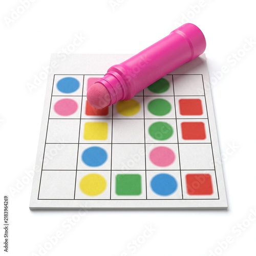 bingo card and pink dauber marker isolated on white background - ai generated
